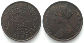 HONG KONG. 1 Cent 1866 VICTORIA bronze XF!