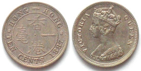 HONG KONG. 10 Cents 1887 VICTORIA silver UNC-!
