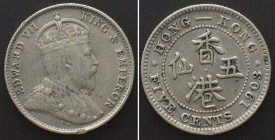 HONG KONG 5 Cents 1903 EDWARD VII silver XF!