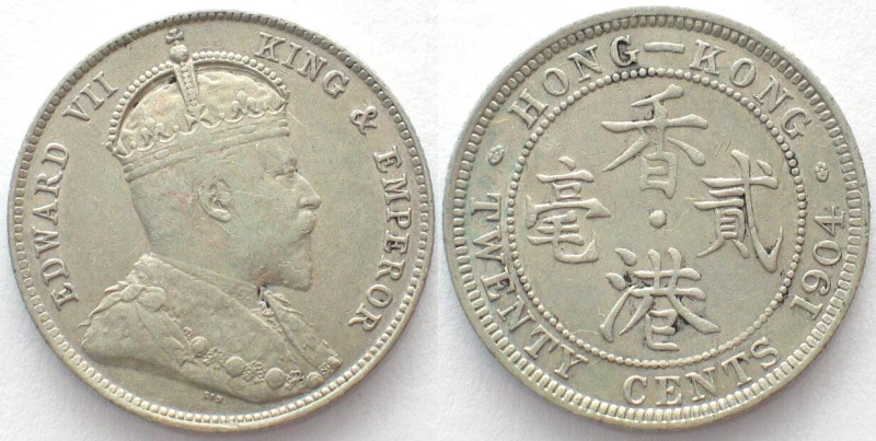 HONG KONG. 20 Cents 1904, Edward VII, silver, AU! KM # 14.