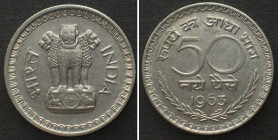 INDIA. 50 Naye Paise 1963, Calcutta mint, nickel, SCARCE! UNC-