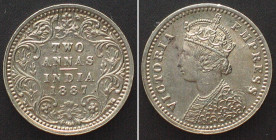 INDIA-BRITISH. 2 Annas 1887 B incuse, Bombay, VICTORIA, silver, UNC-!