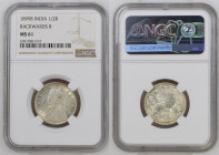 INDIA-BRITISH. 1/2 Rupee 1899 B Bombay VICTORIA - BACKWARDS B VARIETY - silver, NGC MS 61