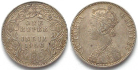 INDIA-BRITISH. Rupee 1900 B Bombay VICTORIA silver XF! KM# 492.
