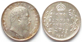INDIA-BRITISH. 2 Annas 1904 EDWARD VII silver UNC!