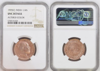 INDIA-BRITISH. 1/4 Anna 1905 Calcutta EDWARD VII bronze, NGC UNC Details