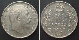 INDIA-BRITISH. 1 Rupee 1906 B, Bombay mint, Edward VII, silver, UNC-!!!