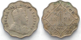 INDIA-BRITISH. 1 Anna 1910 EDWARD VII Cu-Ni VF+