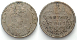BRITISH INDIA. George V and Mary Coronation Durbar Medal 1911, Cu-Ni, VF+
