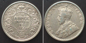 INDIA-BRITISH. 1/4 Rupee 1912 Bombay, George V, silver, STRUCK THRU MINT ERROR