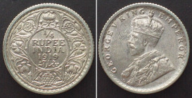 INDIA-BRITISH. 1/4 Rupee 1919, Calcutta, George V, silver, UNC!