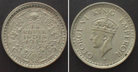 INDIA-BRITISH. 1/4 Rupee 1944 Bombay GEORGE VI silver XF, KM# 547.