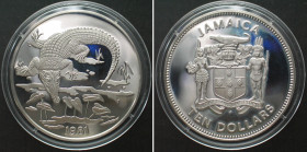 JAMAICA. 10 Dollars 1981 AMERICAN CROCODILE silver Proof