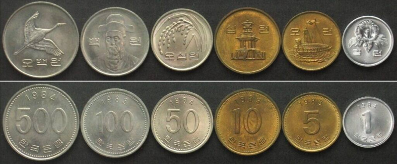 SOUTH KOREA. Circulation Coin Set 1983-84, 6 coins, UNC.