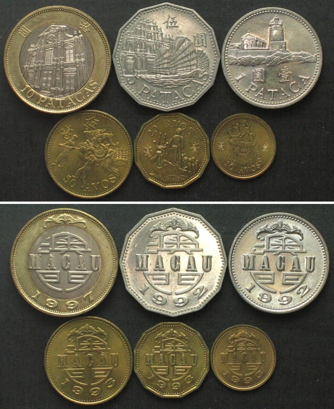 MACAU Circulation Coin Set 1992-1997, 6 coins, UNC.