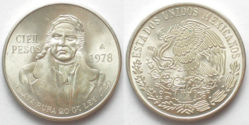 MEXICO. 100 Peso 1978, silver, UNC, KM # 483.2.