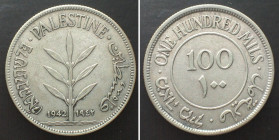 PALESTINE 100 Mils 1942 silver VF-XF