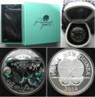 PAPUA - NEW GUINEA. 10 Kina 2014, Cranes, PRECIOUS PEARL, silver 3 oz, RARE! Proof