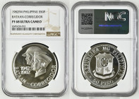 PHILIPPINES 50 Piso 1982, 40th Anniversary of Bataan-Corregidor, silver NGC PF 68 ULTRA CAMEO