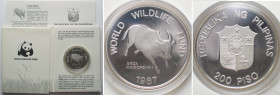 PHILIPPINES 200 Piso 1987 Mindoro Buffalo WWF silver Proof folder & COA