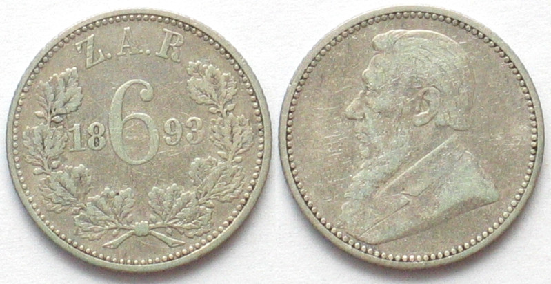 SOUTH AFRICA 6 Pence 1893 KRUGER silver VF SCARCE YEAR! KM 4.