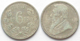 SOUTH AFRICA 6 Pence 1893 KRUGER silver VF SCARCE YEAR!