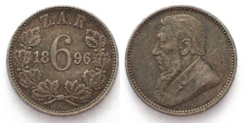 SOUTH AFRICA 6 Pence 1896 KRUGER silver XF!