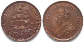 SOUTH AFRICA 1/2 Penny 1930 GEORGE V bronze BU!!!