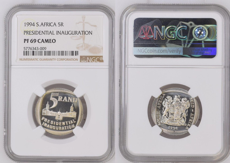 SOUTH AFRICA 5 Rand 1994 INAUGURATION of MANDELA, NGC PF 69 Top Pop!