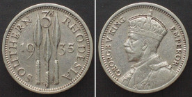 SOUTHERN RHODESIA 3 Pence 1935 GEORGE V silver aXF,
