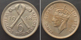 SOUTHERN RHODESIA 6 Pence 1948 GEORGE VI Cu-Ni UNC!!!