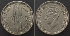 SOUTHERN RHODESIA 3 Pence 1949 GEORGE VI Cu-Ni UNC-!