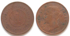 STRAITS SETTLEMENTS 1 Cent 1889 VICTORIA bronze VF+