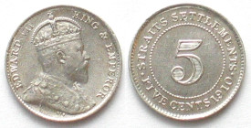 STRAITS SETTLEMENTS 5 Cents 1910 EDWARD VII silver UNC-!
