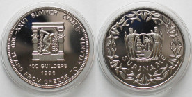 SURINAME 100 Guilders 1996 OLYMPIC GAMES DISCUS THROWER Cu-Ni SCARCE!