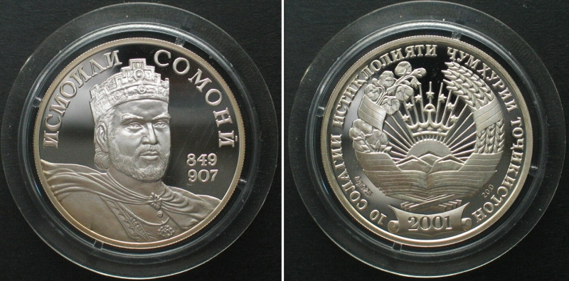 TAJIKISTAN. Medallic Issue 2001, Ismoili Somoni, 10th Ann. of Independence, silv...
