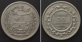 TUNISIA 50 Centimes 1907 A silver XF!