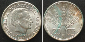 URUGUAY. 20 Centesimos 1954 silver UNC!!!