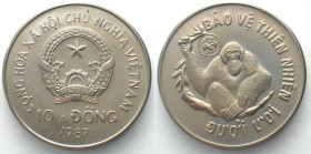 VIETNAM 10 Dong 1987 Orangutan WWF Cu-Ni UNC, KM 28.