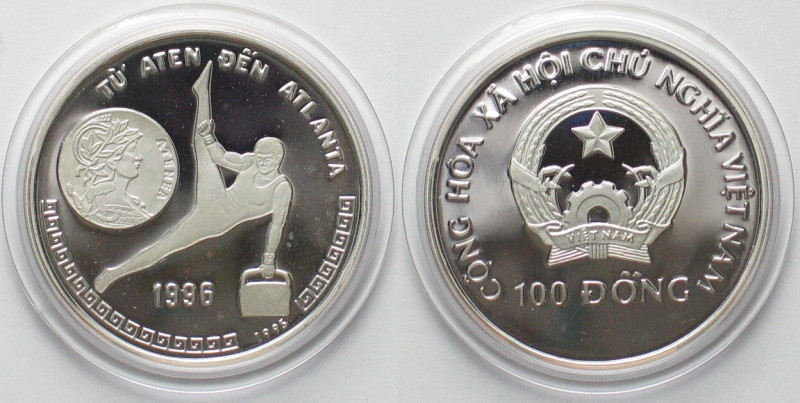 VIET NAM 100 Dong 1995 OLYMPICS ATLANTA silver Proof, KM# 47.