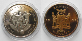 MULE. Zambia 2000 Kwacha 1994 / Uganda 1000 Shillings 1994, Soccer World Cup, Cu-Ni, Proof