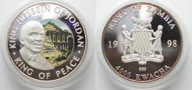 ZAMBIA 4000 Kwacha 1998 KING HUSSEIN OF JORDAN silver colored RARE!