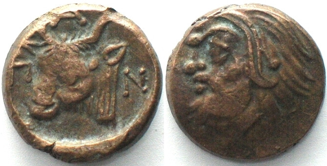 CIMMERIAN BOSPOROS. Pantikapaion, AE 17mm 325-310 BC, Pan / bull AU! Anokhin 127...