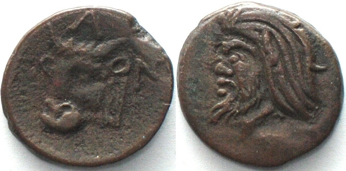 CIMMERIAN BOSPOROS. Pantikapaion, AE 18mm 325-310 BC, crude style Pan / bull XF....