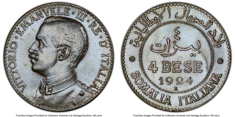 Vittorio Emanuele III 4 Bese 1924-R MS63 Brown PCGS, Rome mint, KM3. HID09801242...
