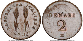 Italian Republic copper Proof Pattern 2 Denari AN.II (1803)-M PR63 Brown NGC, Milan mint, KM-Pn2, Pag-445 (R3). Even chocolate toning. HID09801242017 ...
