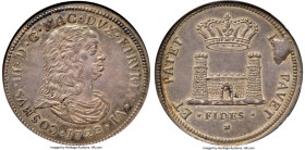 Livorno. Giovanni Gastone Tollero 1723 AU55 NGC, KM45, Dav-1500. A soundly executed example featuring bewitching multicolored amber and blackcurrant t...