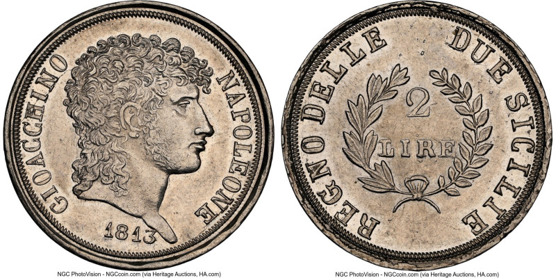 Naples & Sicily. Joachim Murat 2 Lire 1813 MS62 NGC, Naples mint, KM258. First y...