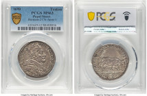 Papal States. Alexander VIII Teston Anno I (1690)-I MS63 PCGS, Rome mint, KM524, Berman-2176. Die Cutter: Giovanni Hamerani. Struck to commemorate Pap...