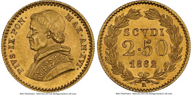 Papal States. Pius IX gold 2-1/2 Scudi 1862-XVI-R MS66 NGC, Rome mint, KM1117. Tied with one other piece for NGC's top pop. HID09801242017 © 2024 Heri...